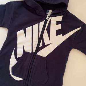 NIKE One Piece Pant Suit Navy Blue White Zipper Front Perfect Decal 6-9 Months